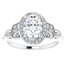 1 1/3 Ct Oval Diamond Vintage Halo Engagement Ring 14k White Gold Lab Grown