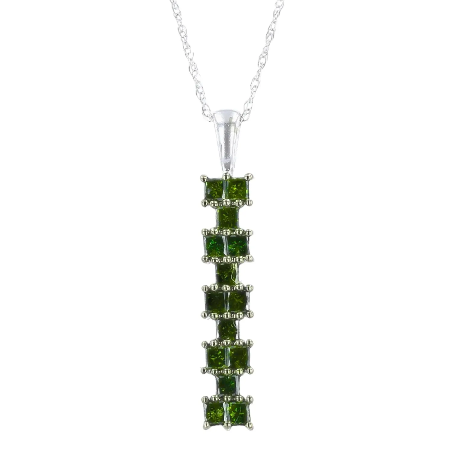 10K White gold green diamond Necklace-15442