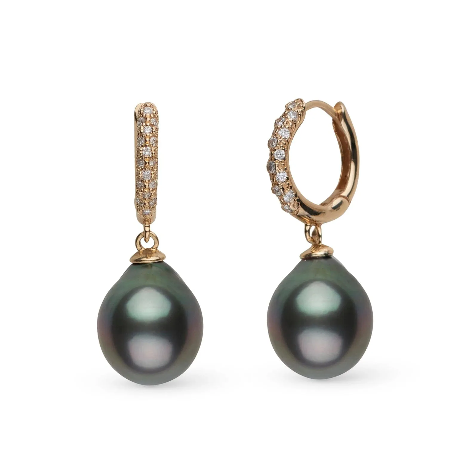 11.0-12.0 mm Tahitian Drop Pearl & Pave Diamond Large Hoop Earrings