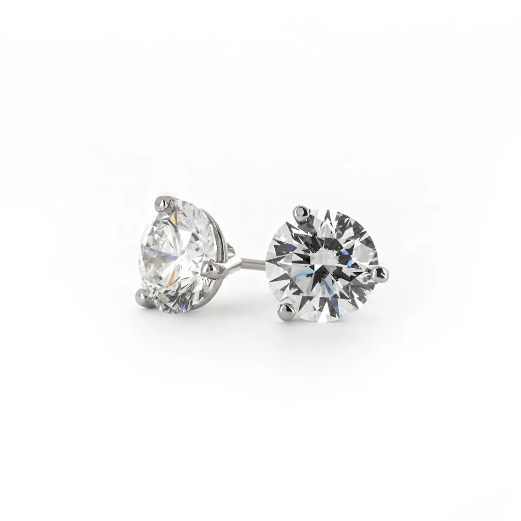 1.11ctw Round Diamond Stud Earrings, 3 Prong - White Gold