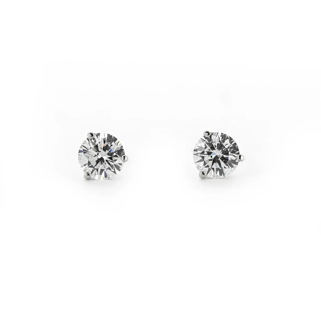 1.11ctw Round Diamond Stud Earrings, 3 Prong - White Gold