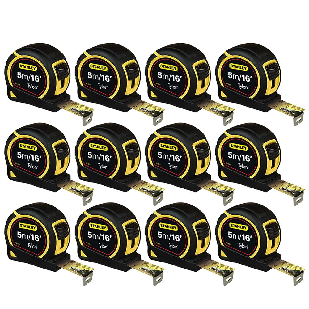 12 x Stanley Pocket Tape Measure Tylon Blade Bi-Material 5m/16ft 1-30-696 Loose