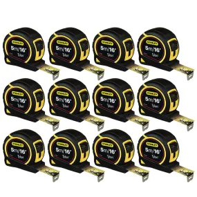 12 x Stanley Pocket Tape Measure Tylon Blade Bi-Material 5m/16ft 1-30-696 Loose