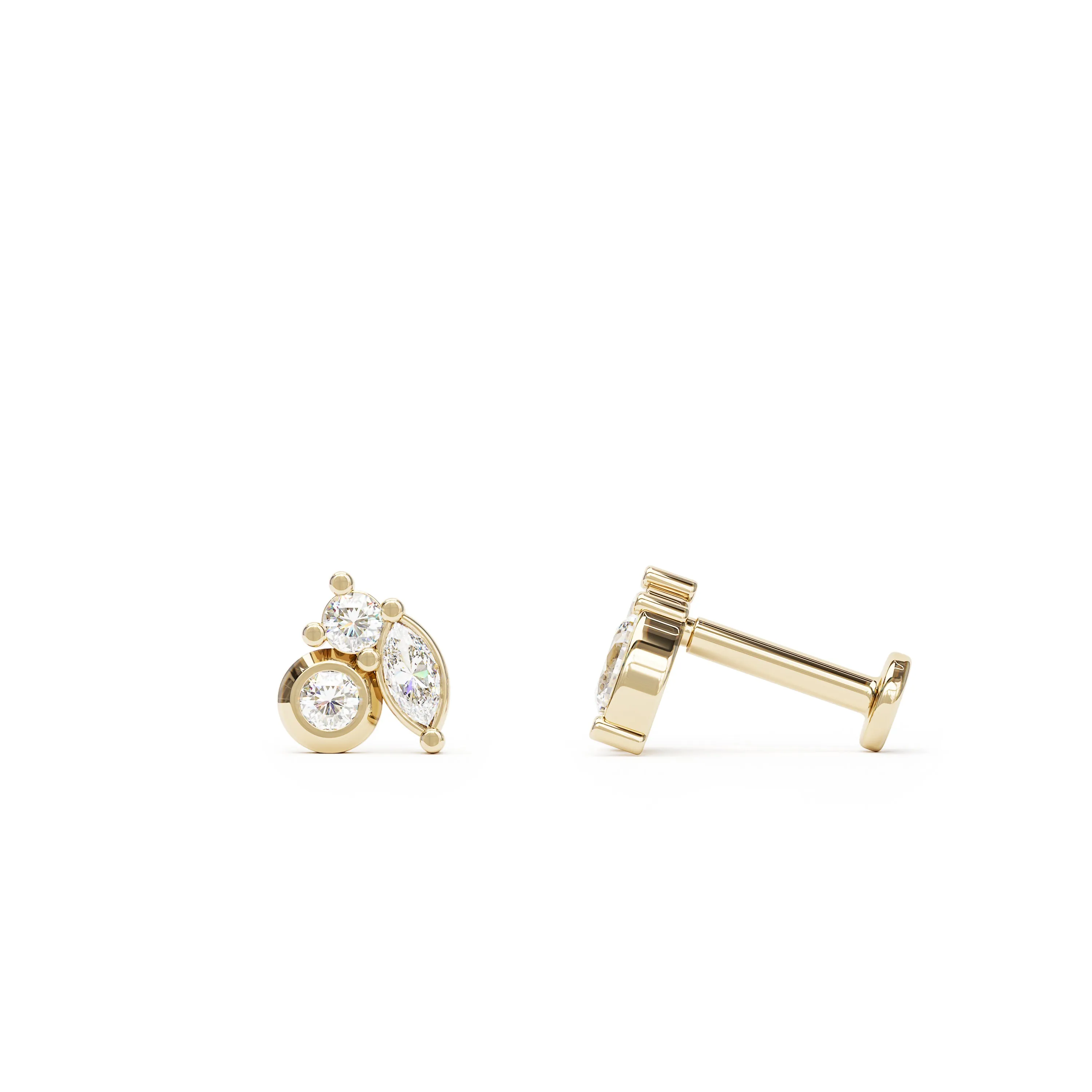 14K Gold Marquise Multi-Shape Diamond Stud