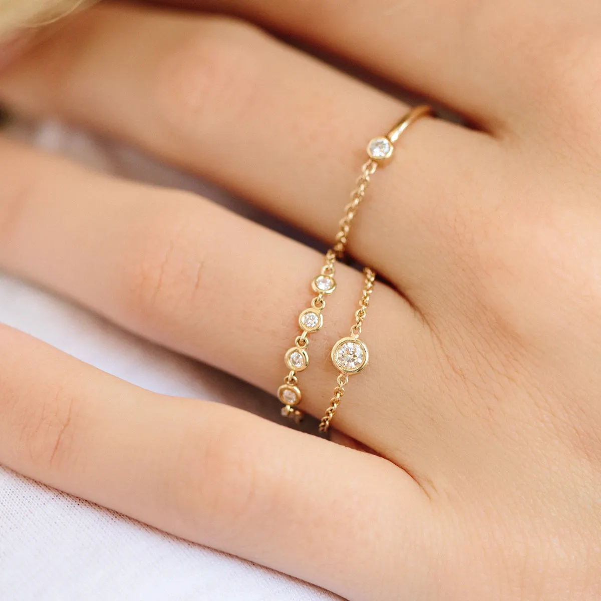 14k Large Single Floating Diamond Chain Ring - SALE