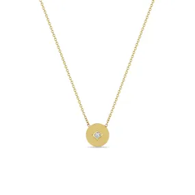 14k Princess Diamond Small Disc Pendant Necklace