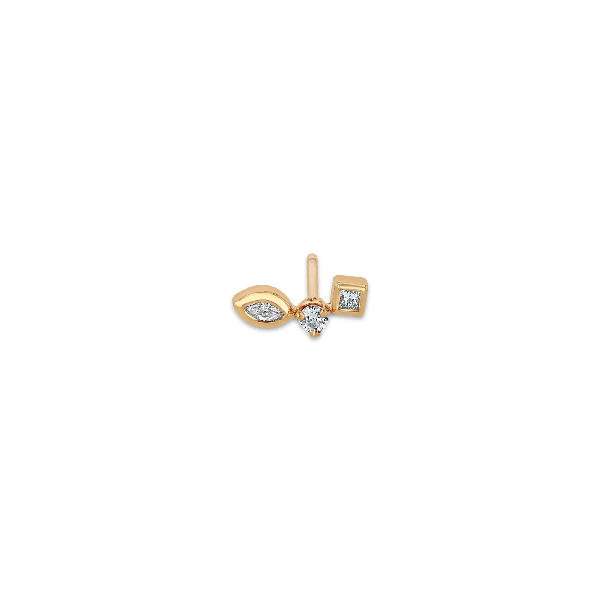 14k Small Mixed Cut Diamond Curved Studs