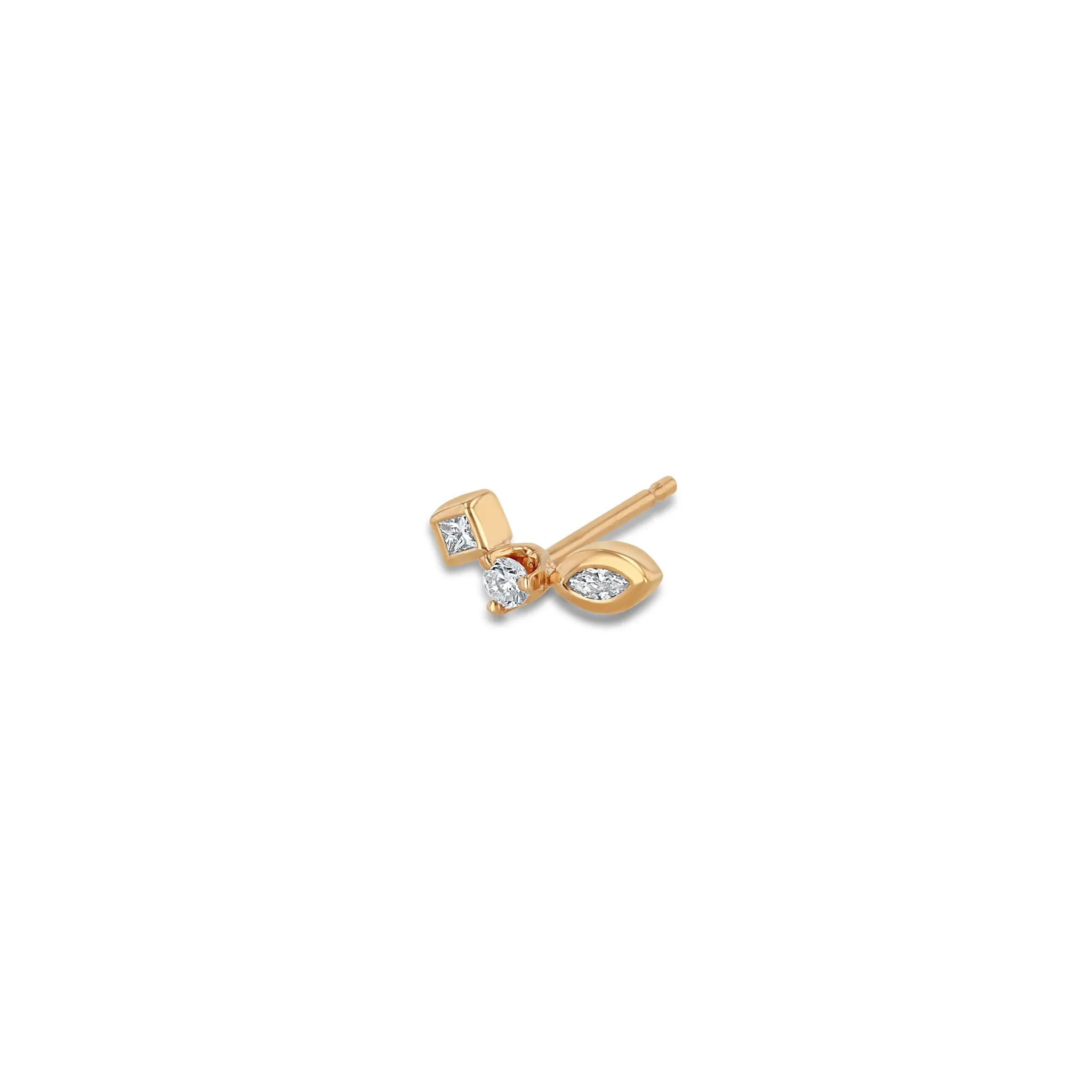 14k Small Mixed Cut Diamond Curved Studs