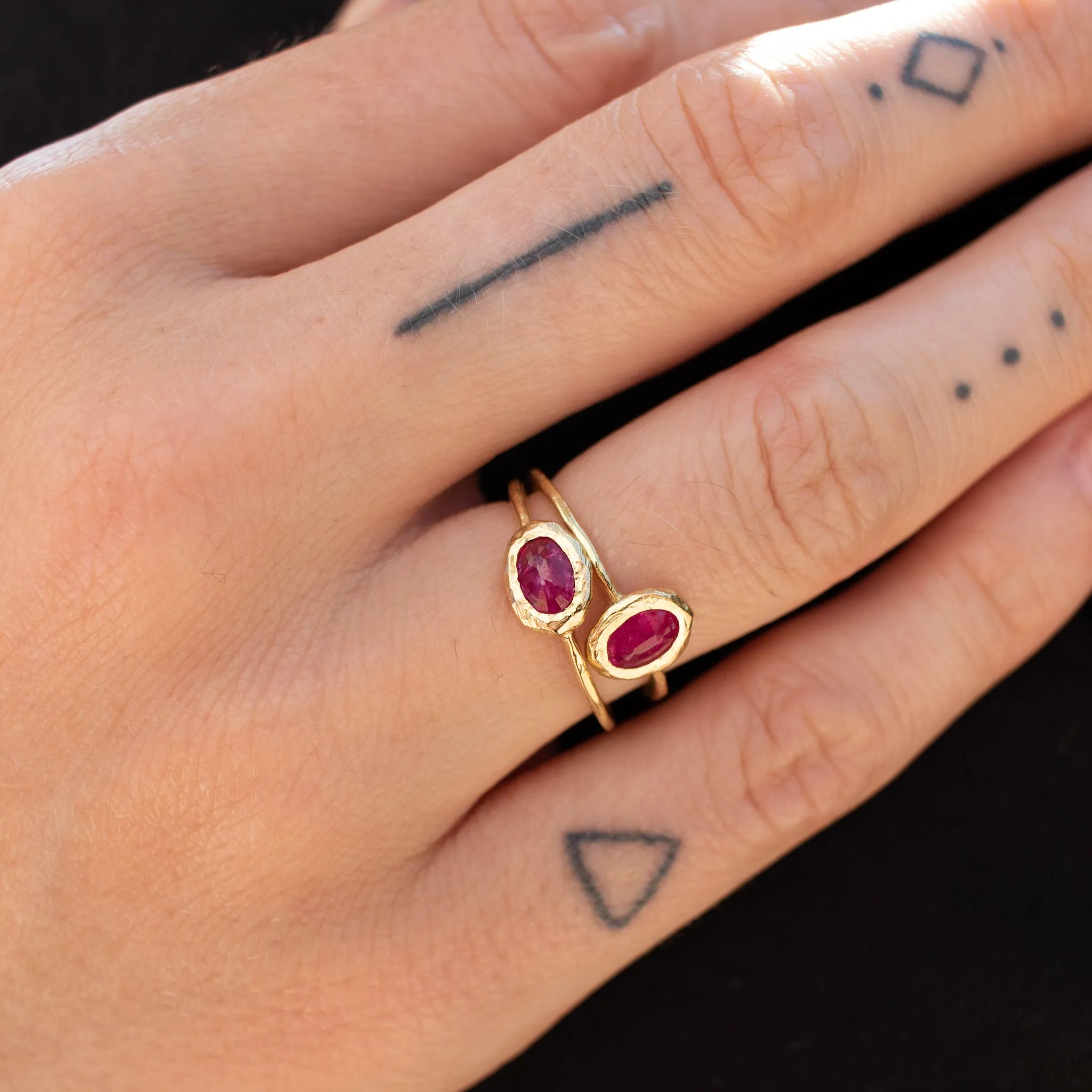 18K Oval Stone Ring in Ruby