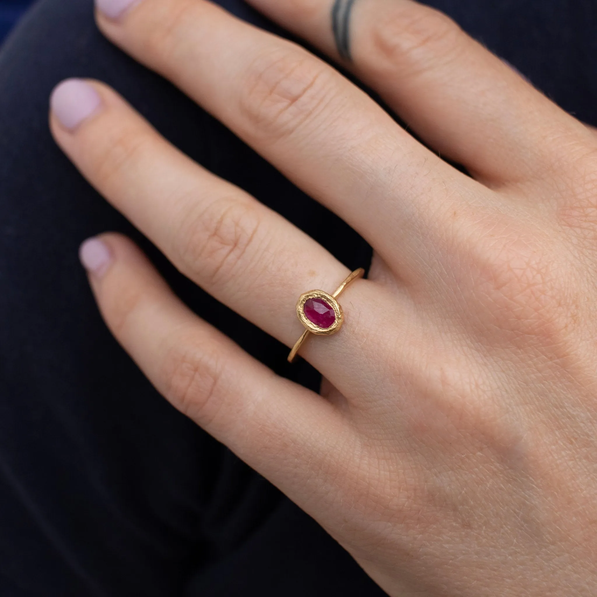 18K Oval Stone Ring in Ruby