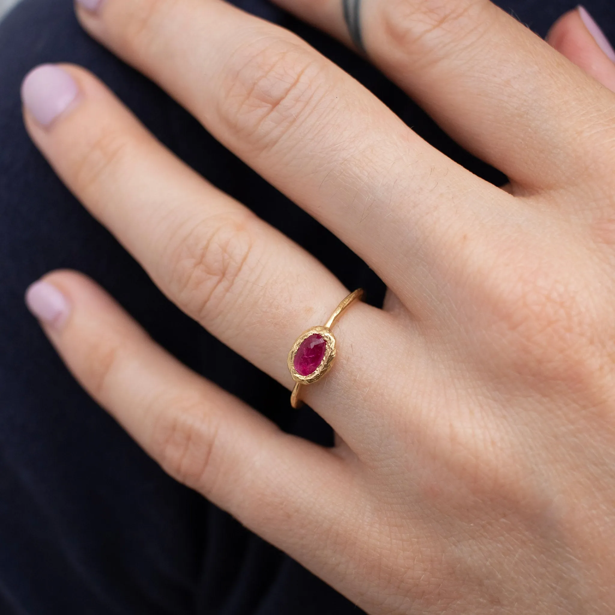 18K Oval Stone Ring in Ruby