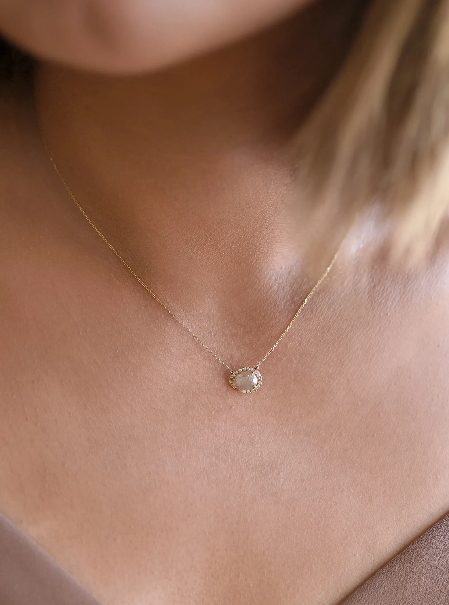 18K Solid Gold Natural Salt And Pepper Diamond Necklace