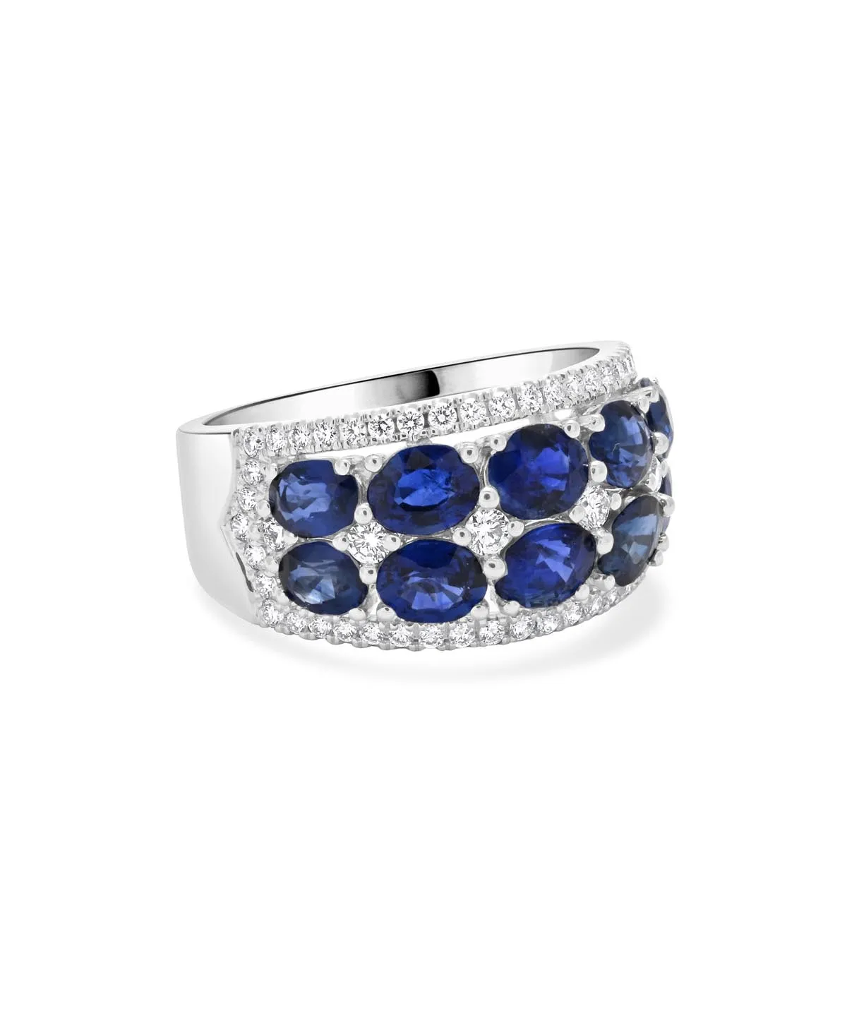 18K White Gold Diamond and Sapphire Wide Ring