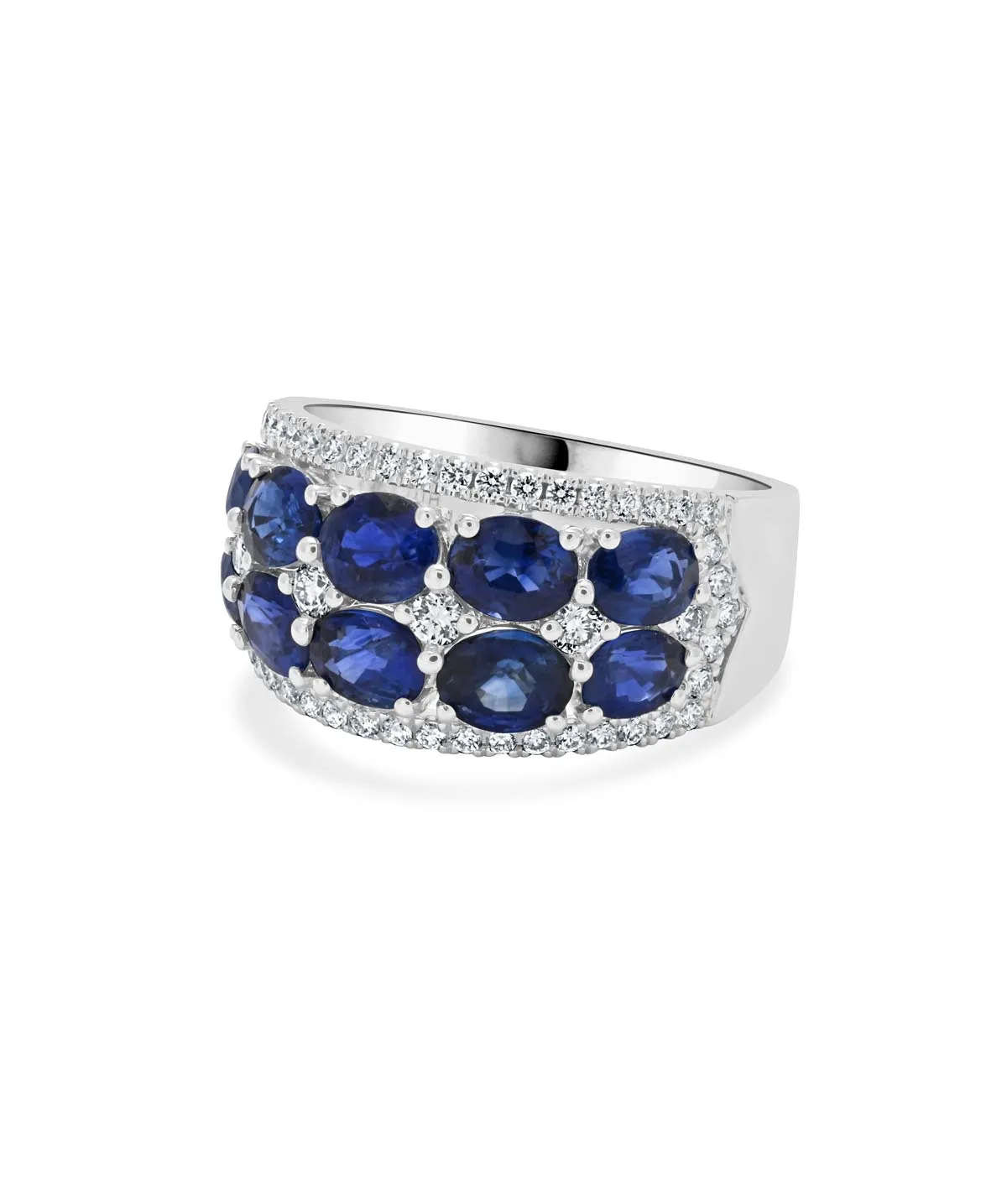 18K White Gold Diamond and Sapphire Wide Ring