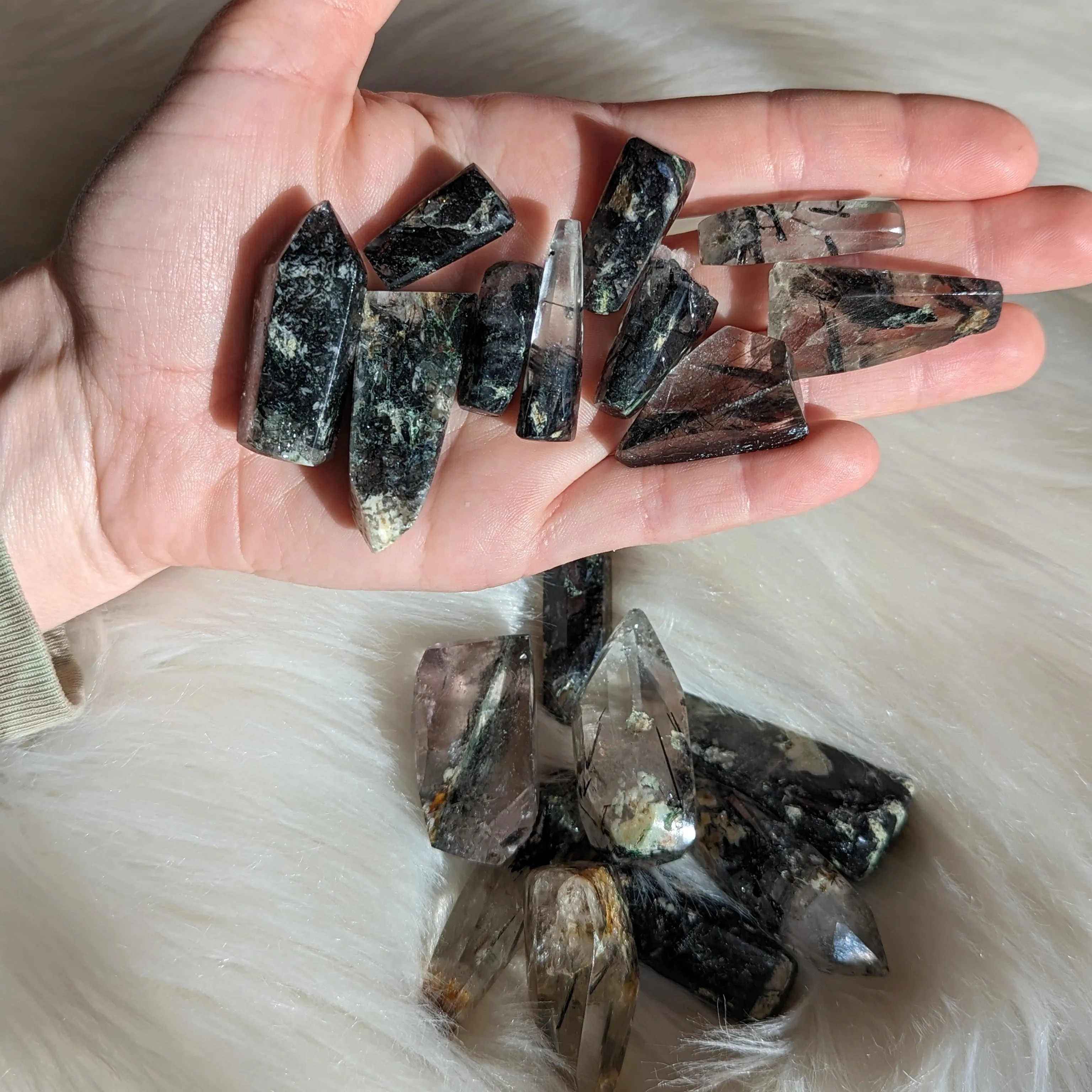 2 Tourmalated Himalayan Quartz Partially Polished Medium Crystals~ Perfect for Crystal Grids!