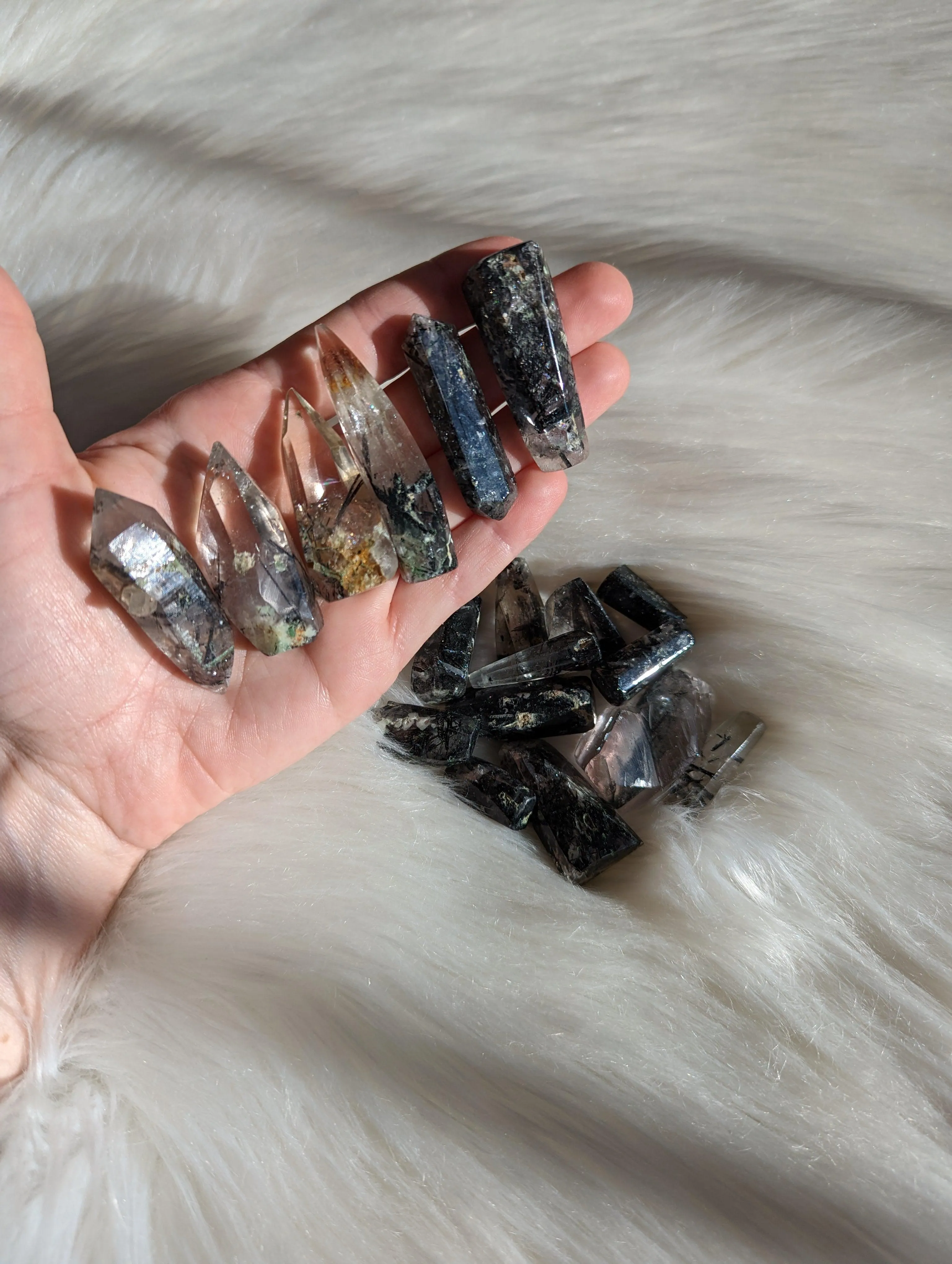 2 Tourmalated Himalayan Quartz Partially Polished Medium Crystals~ Perfect for Crystal Grids!