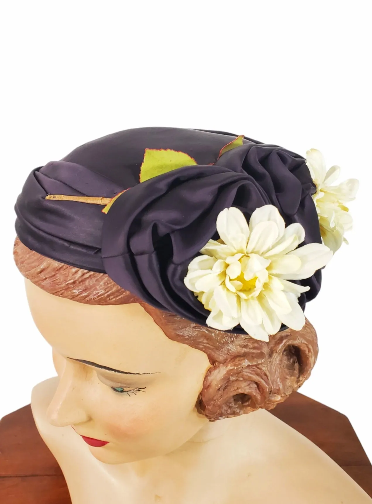 50s Navy Blue or Black Satin Cocktail Hat