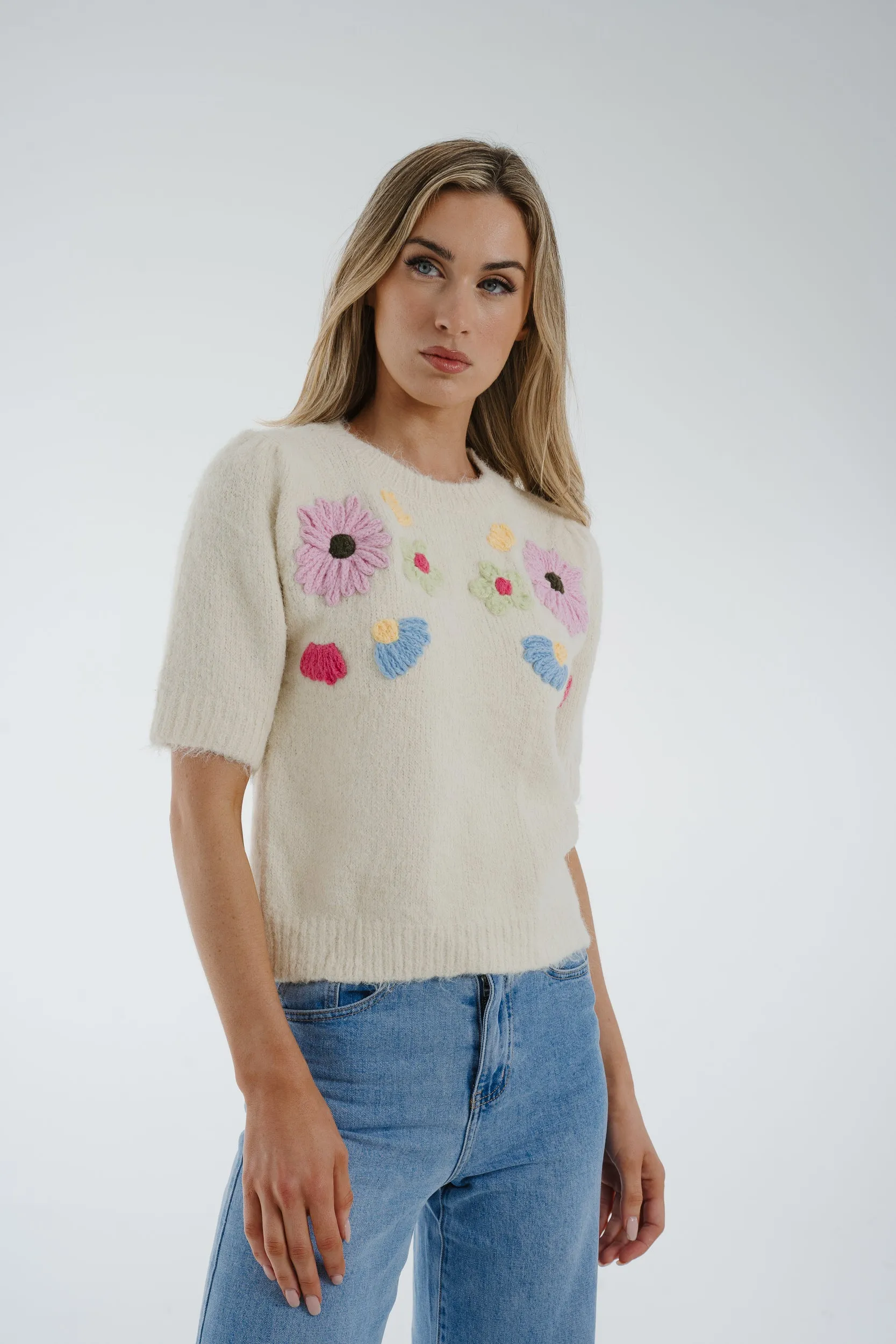 Ally Embroidered Floral Jumper In Cream