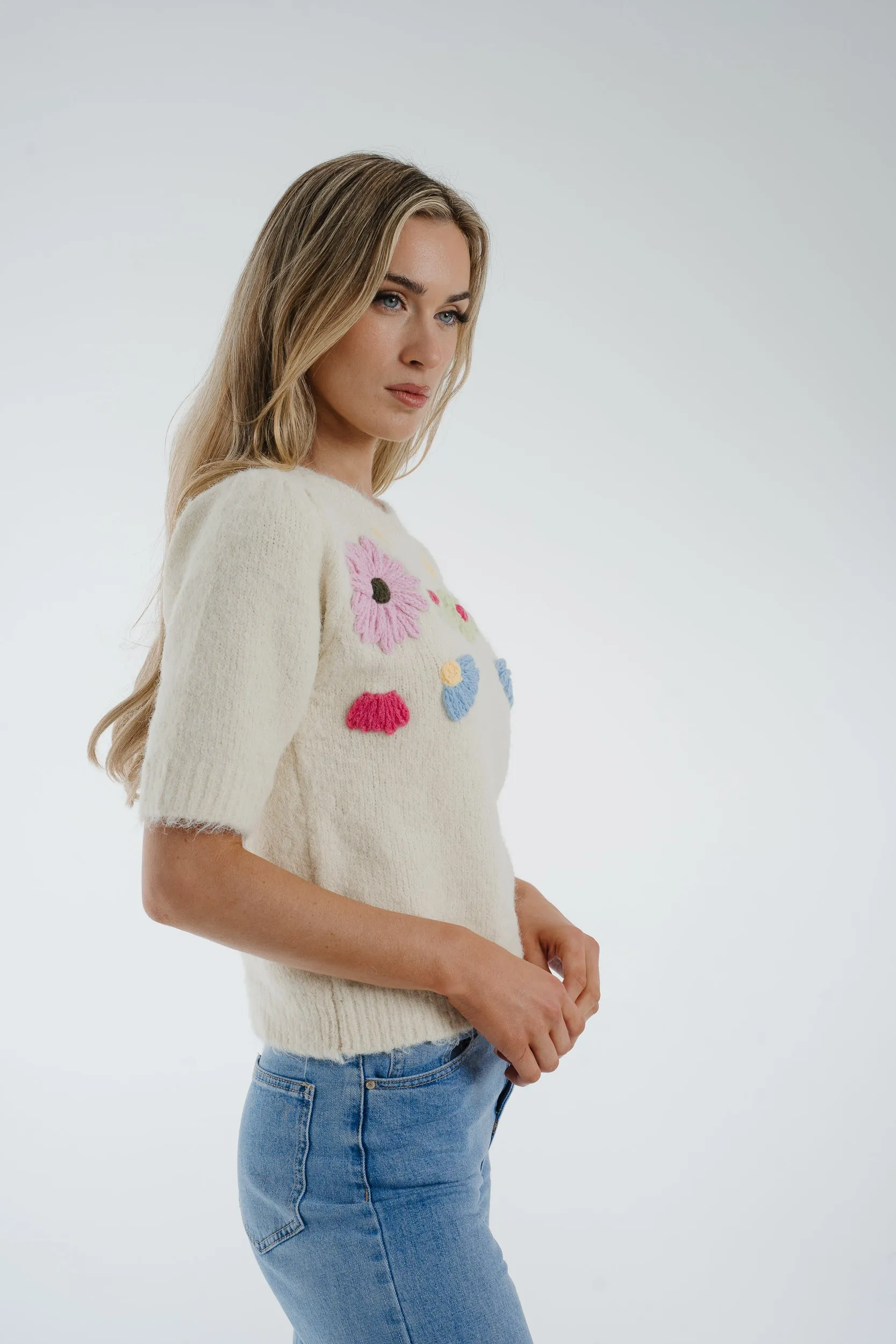 Ally Embroidered Floral Jumper In Cream