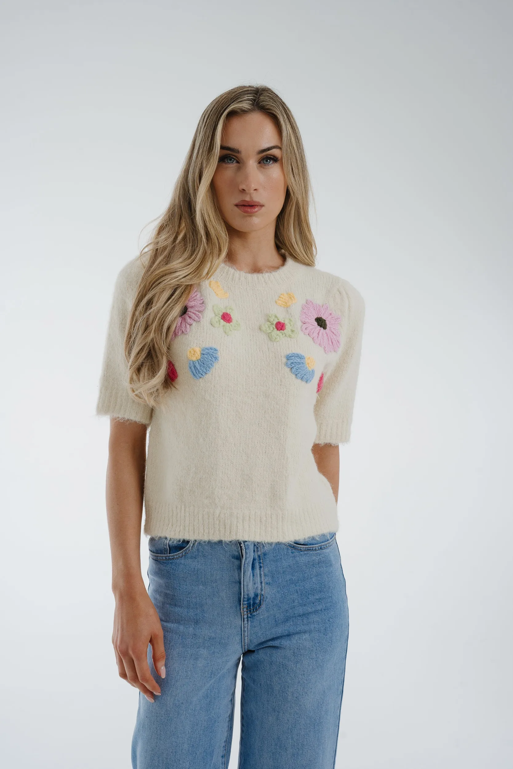 Ally Embroidered Floral Jumper In Cream