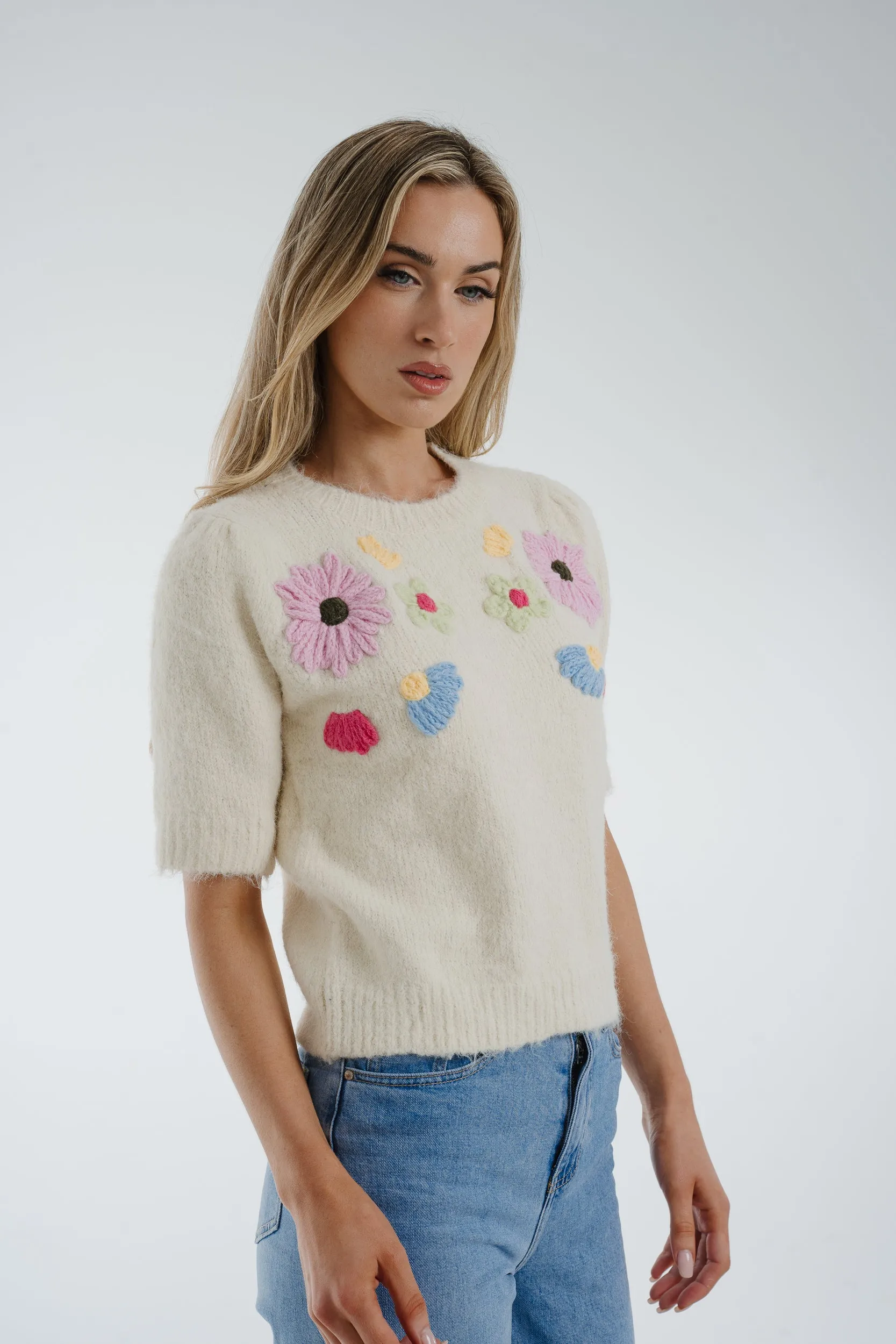 Ally Embroidered Floral Jumper In Cream