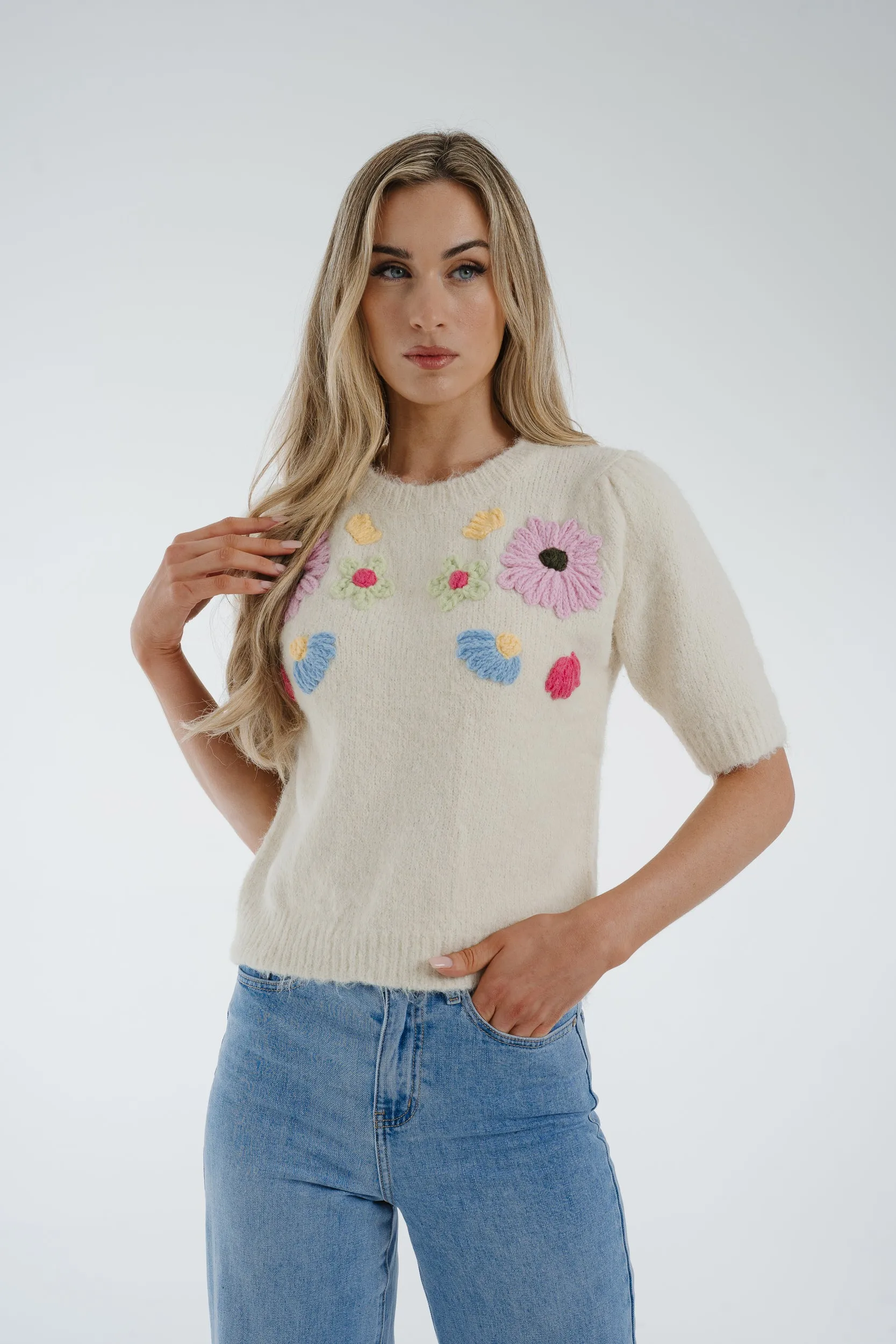 Ally Embroidered Floral Jumper In Cream