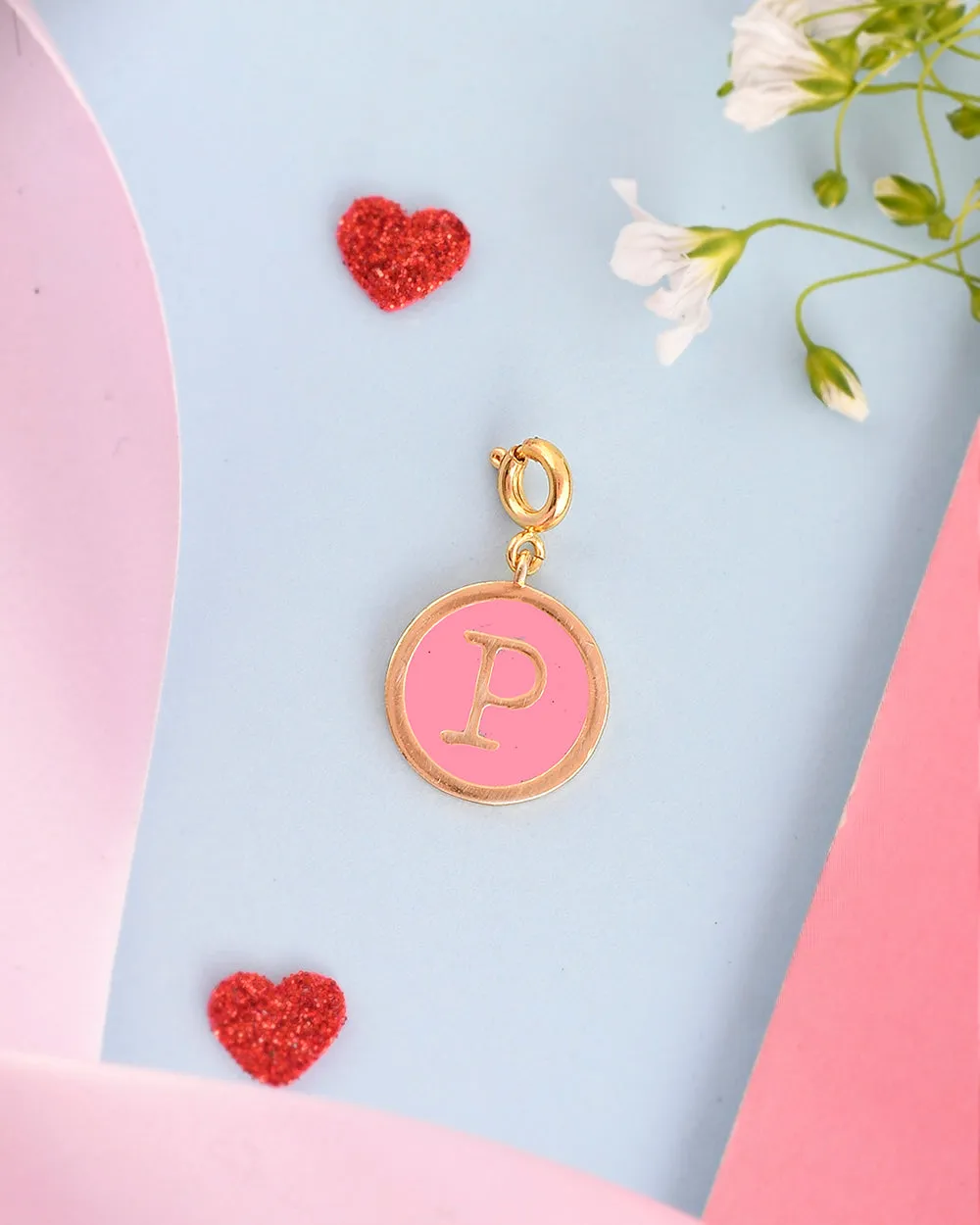 Alphabet P Pink Enamel Charm - Voylla