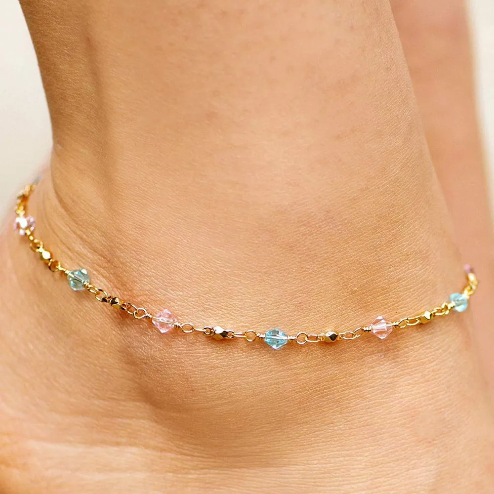 Anklet, Blue and Pink Stones