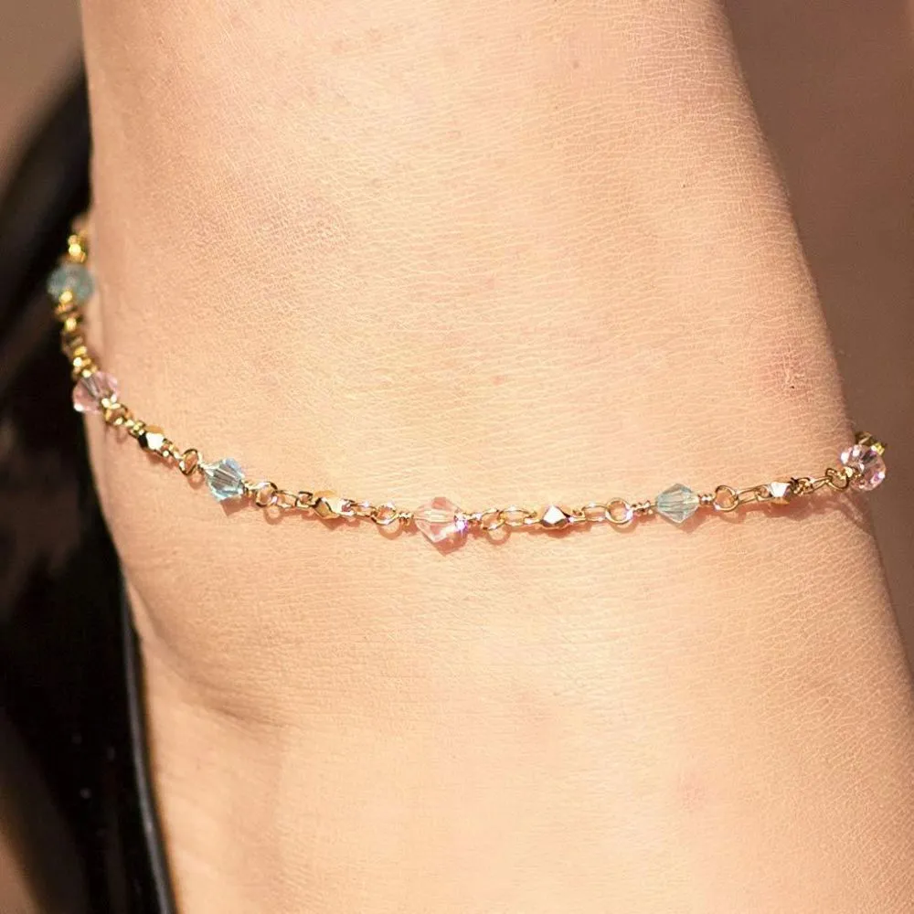 Anklet, Blue and Pink Stones