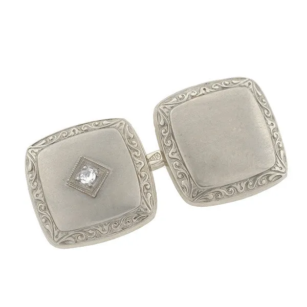 Art Deco 14kt White Gold & Diamond Cufflinks