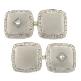 Art Deco 14kt White Gold & Diamond Cufflinks