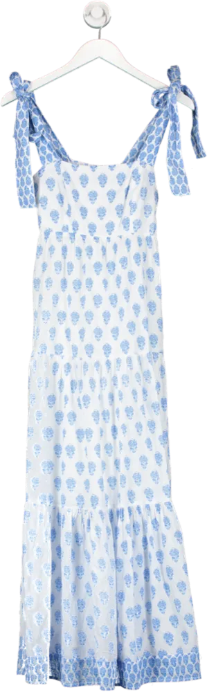 ASPIGA Blue Tabitha Organic Cotton Maxi Dress UK XXS