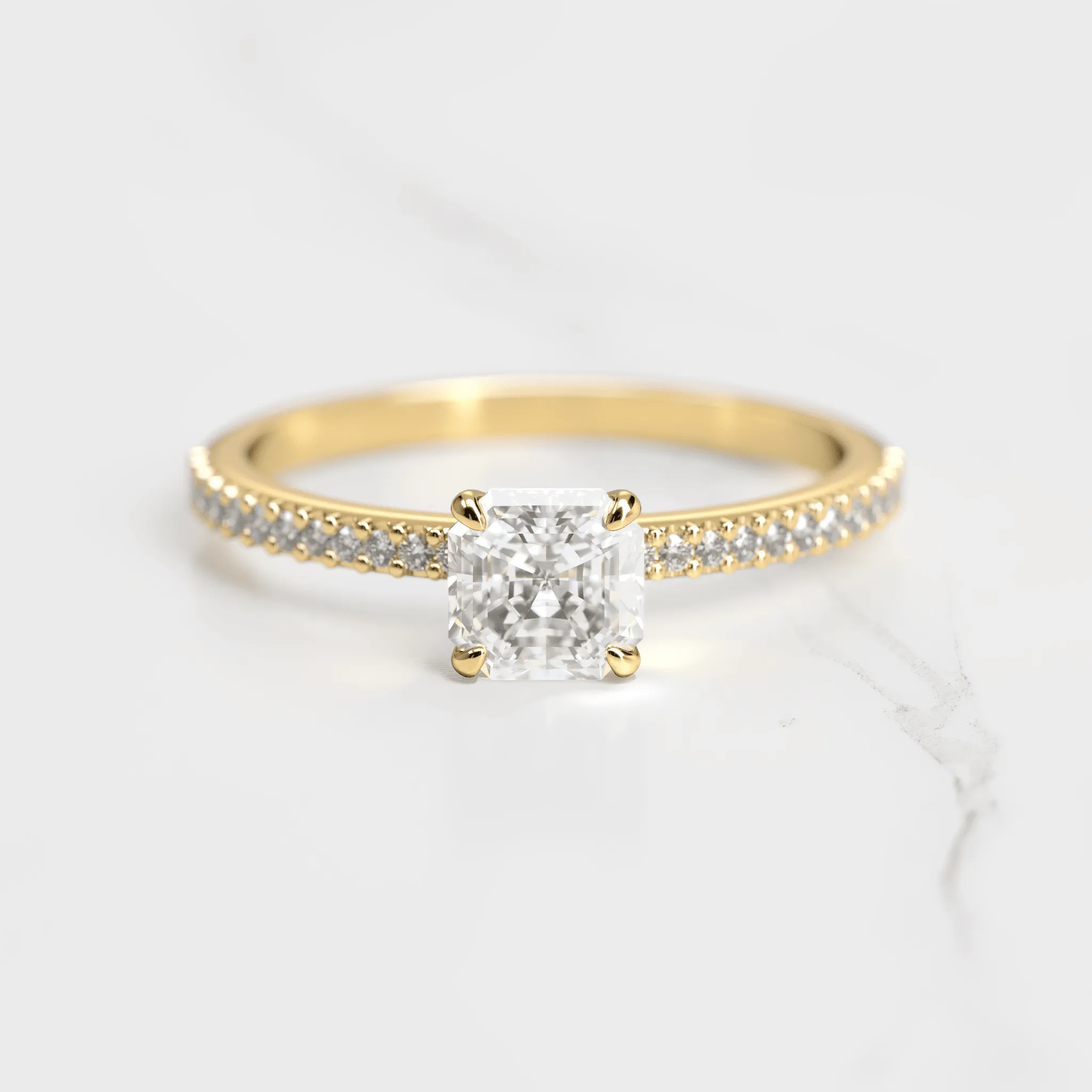 Asscher Half Pave Diamond Ring