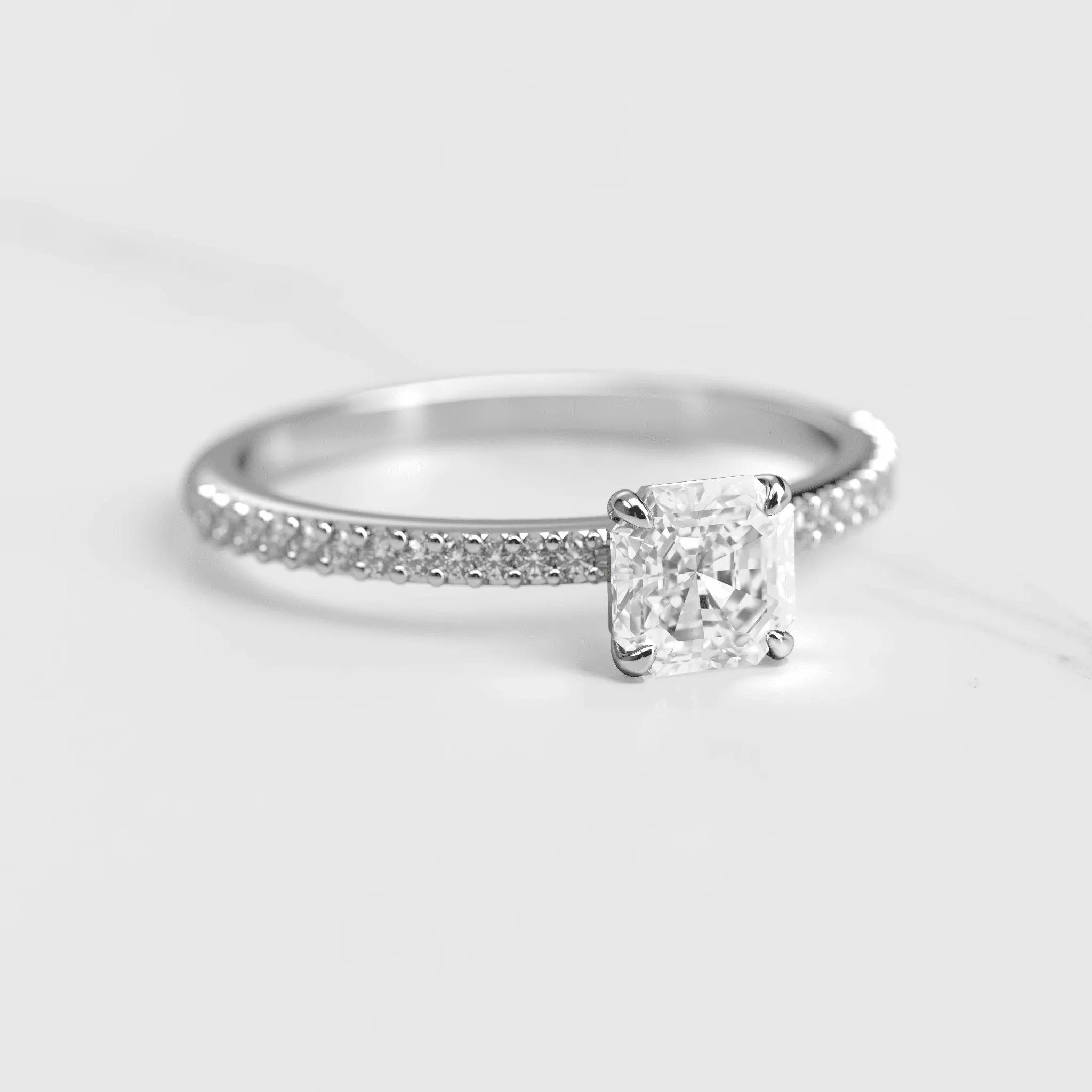 Asscher Half Pave Diamond Ring