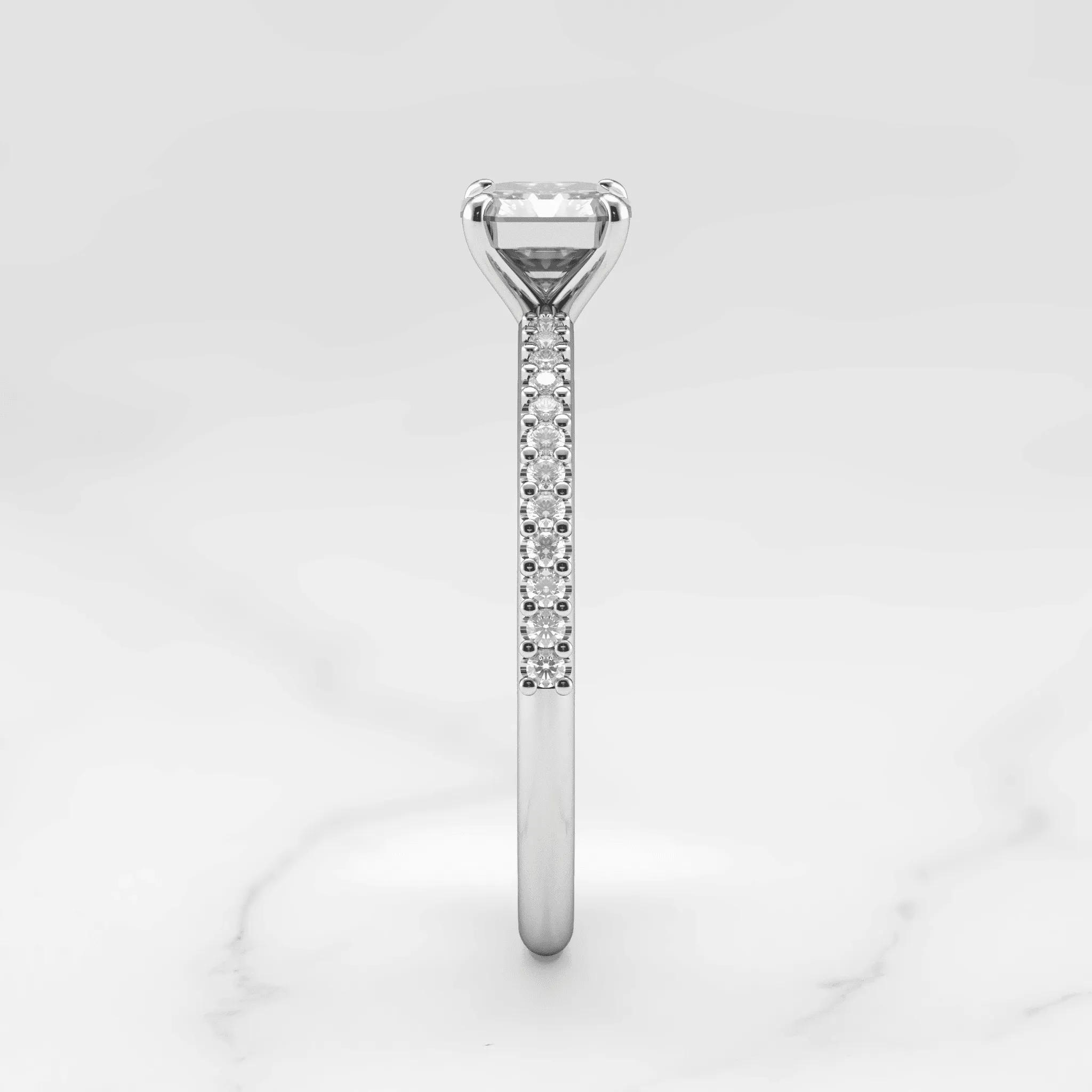 Asscher Half Pave Diamond Ring