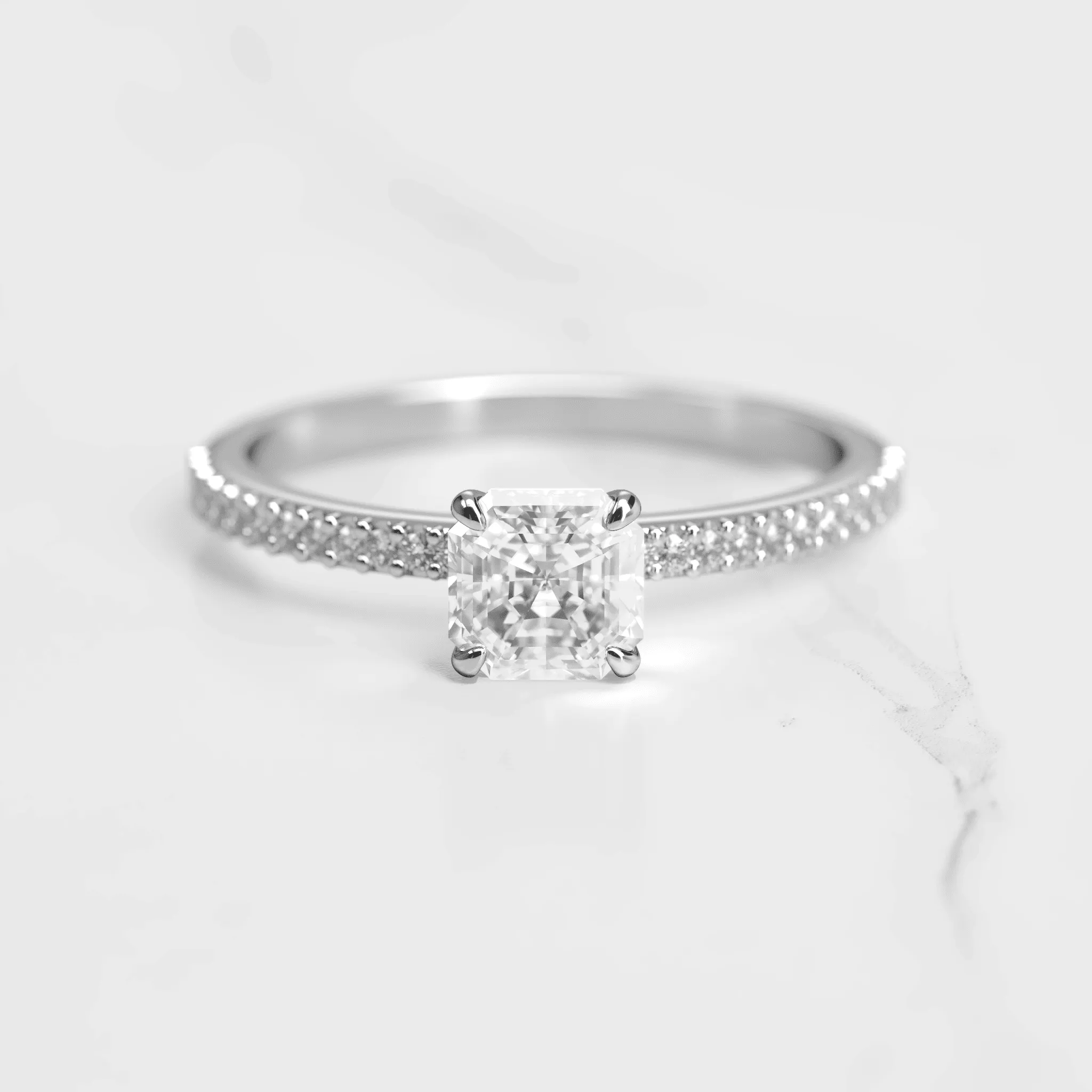 Asscher Half Pave Diamond Ring