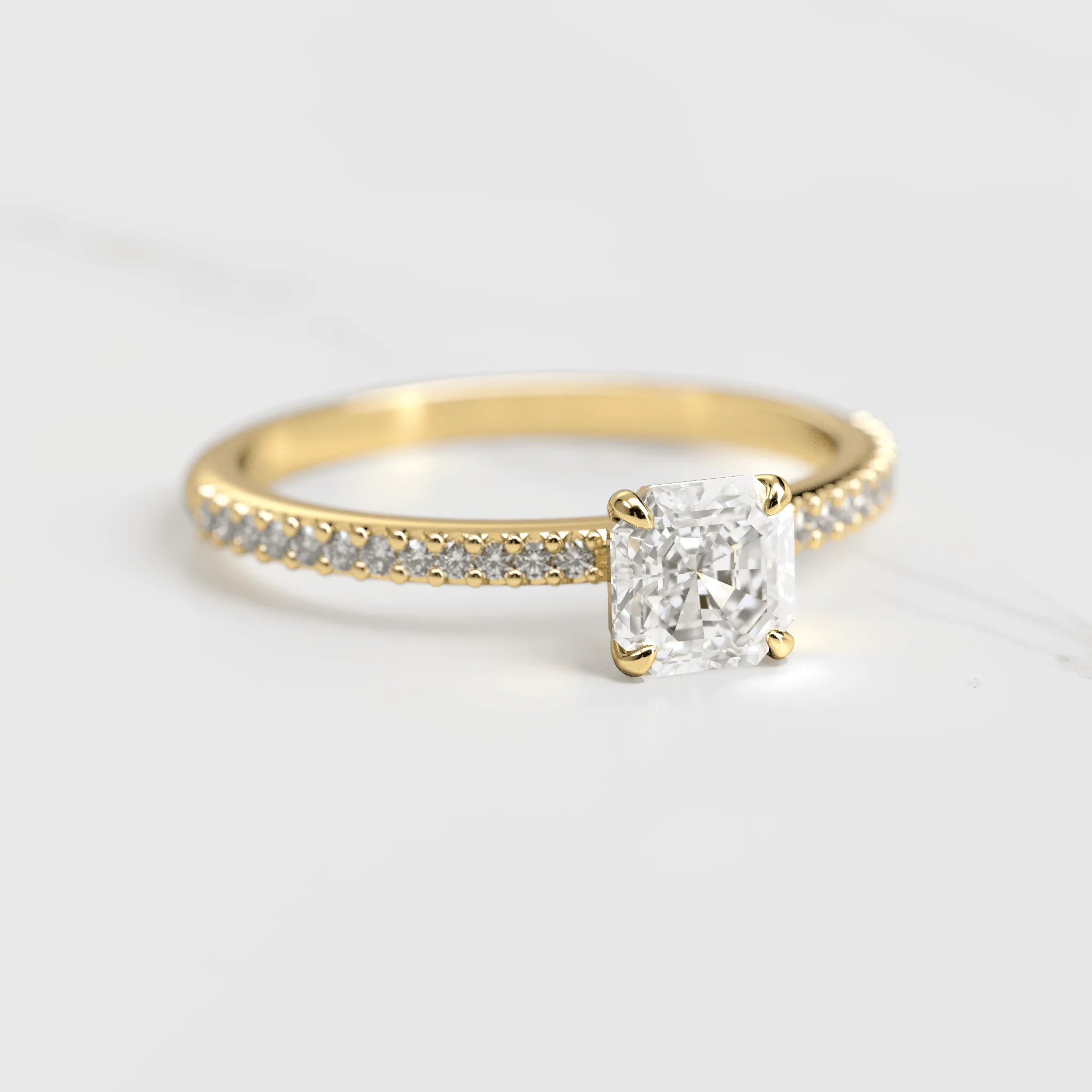 Asscher Half Pave Diamond Ring