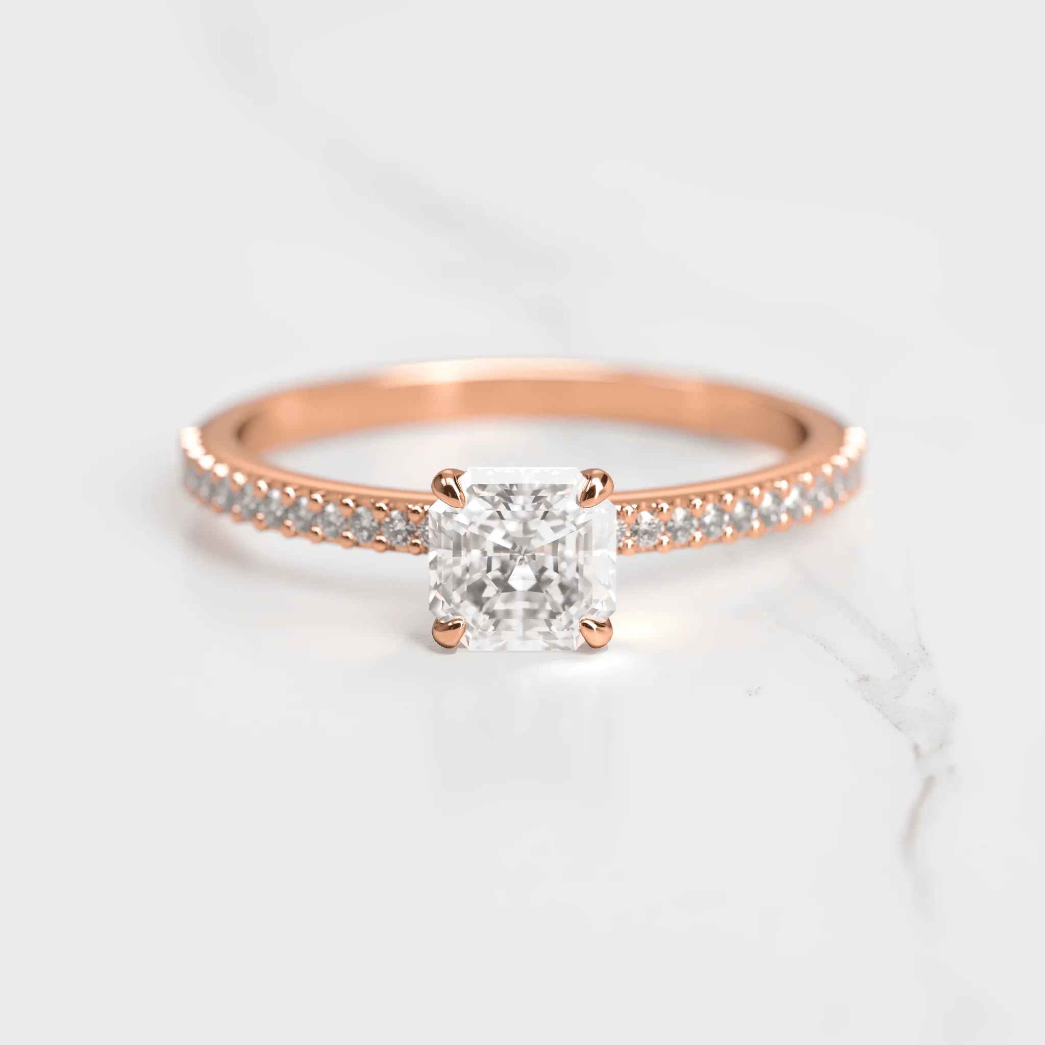 Asscher Half Pave Diamond Ring