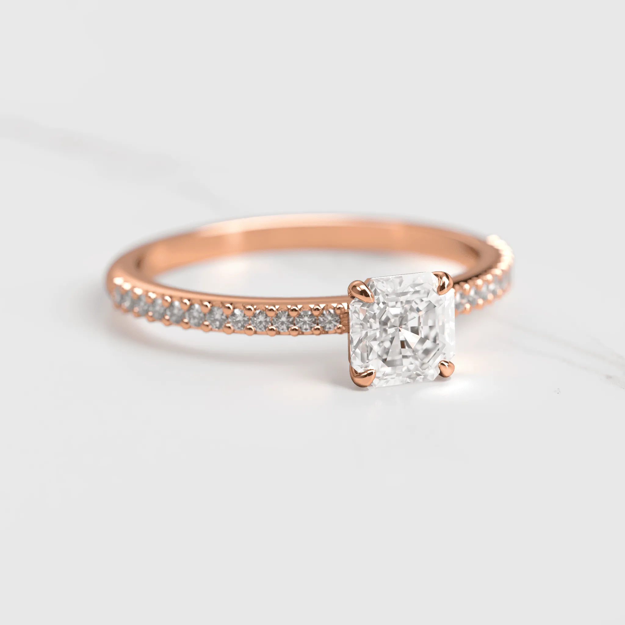 Asscher Half Pave Diamond Ring