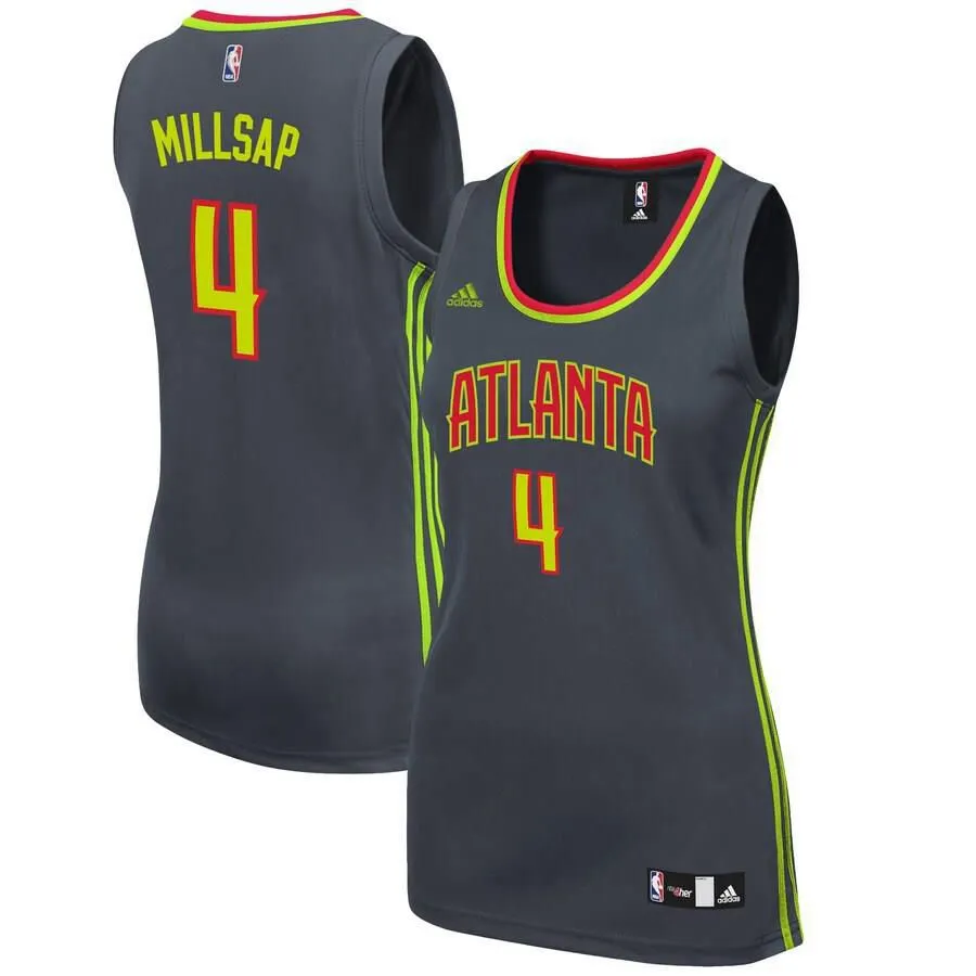 Atlanta Hawks Paul Millsap Adidas Replica Road Jersey Womens - Dark Grey | Ireland E7358S9