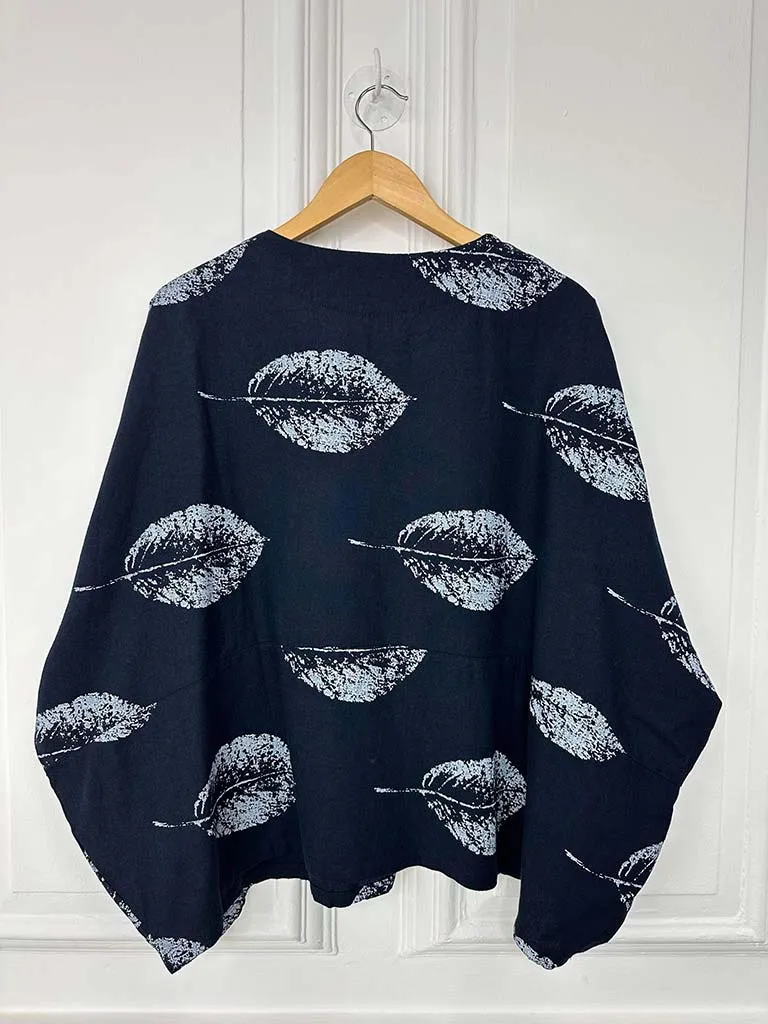 Bella Blue Leaf Print Pocket Top - Navy