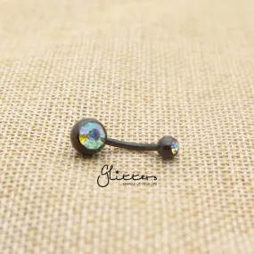 Black Titanium I.P Surgical Steel Double Gem Belly Button Ring - AB