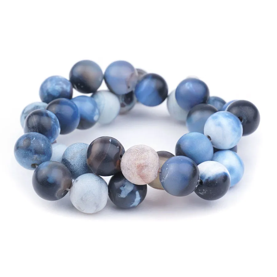 Blue Black Porcelain Agate 12mm Matte Round - Limited Editions - 15-16 inch