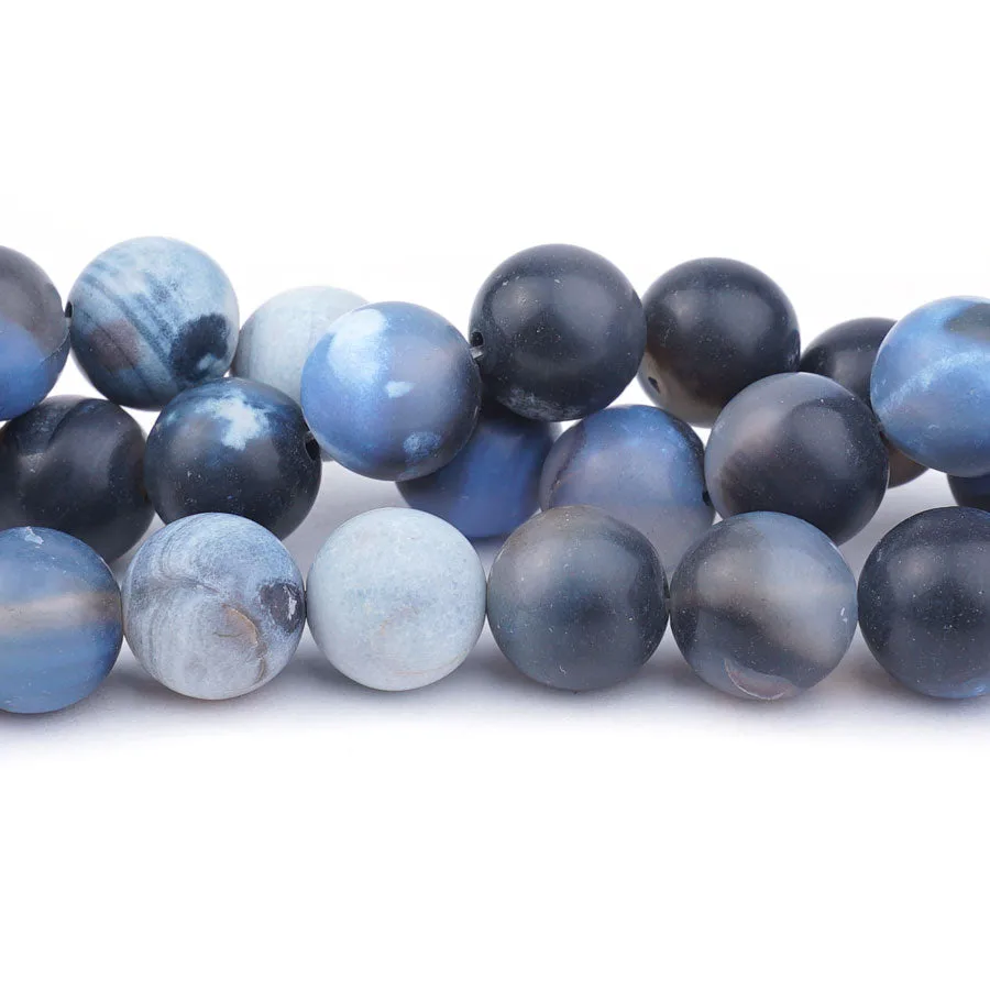 Blue Black Porcelain Agate 12mm Matte Round - Limited Editions - 15-16 inch