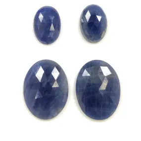 BLUE SAPPHIRE Gemstone Rose Cut : 42.50cts Natural Untreated Unheated Sapphire Oval Shape 14*10mm - 12*16mm 4pcs (With Video)