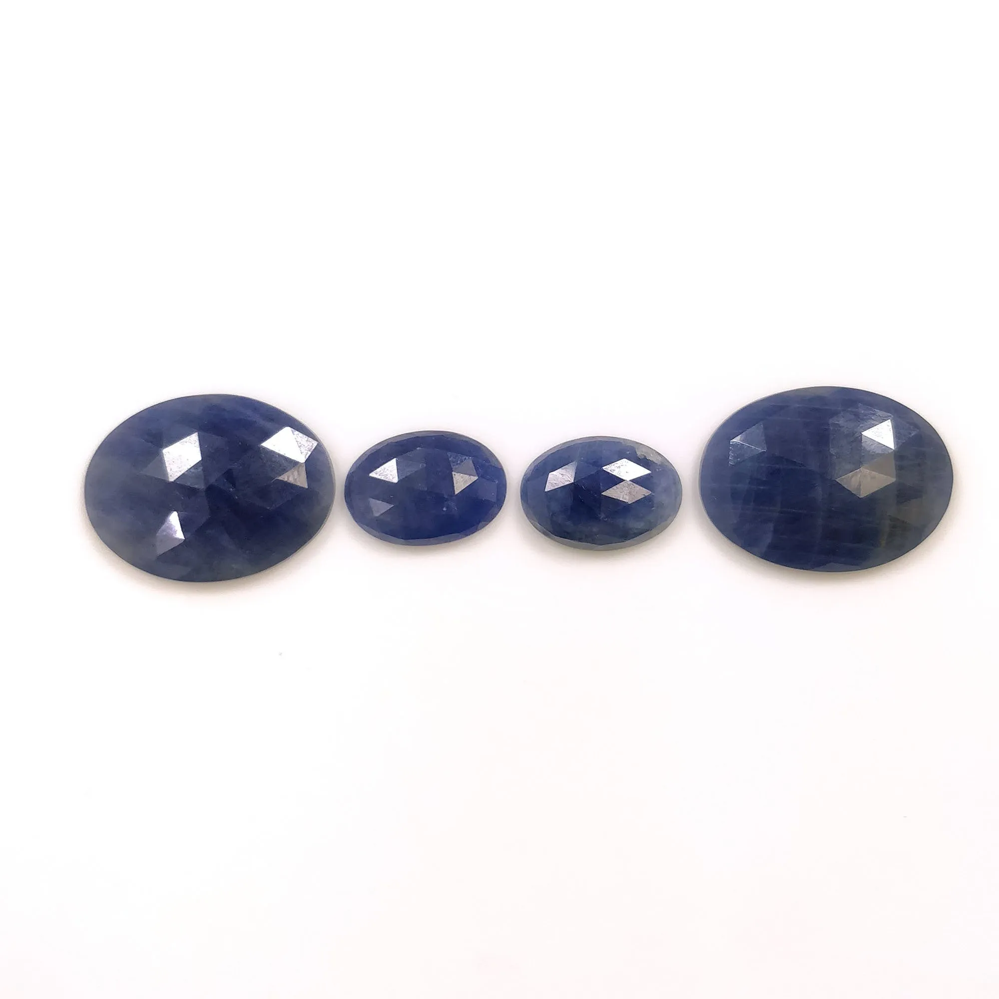 BLUE SAPPHIRE Gemstone Rose Cut : 42.50cts Natural Untreated Unheated Sapphire Oval Shape 14*10mm - 12*16mm 4pcs (With Video)