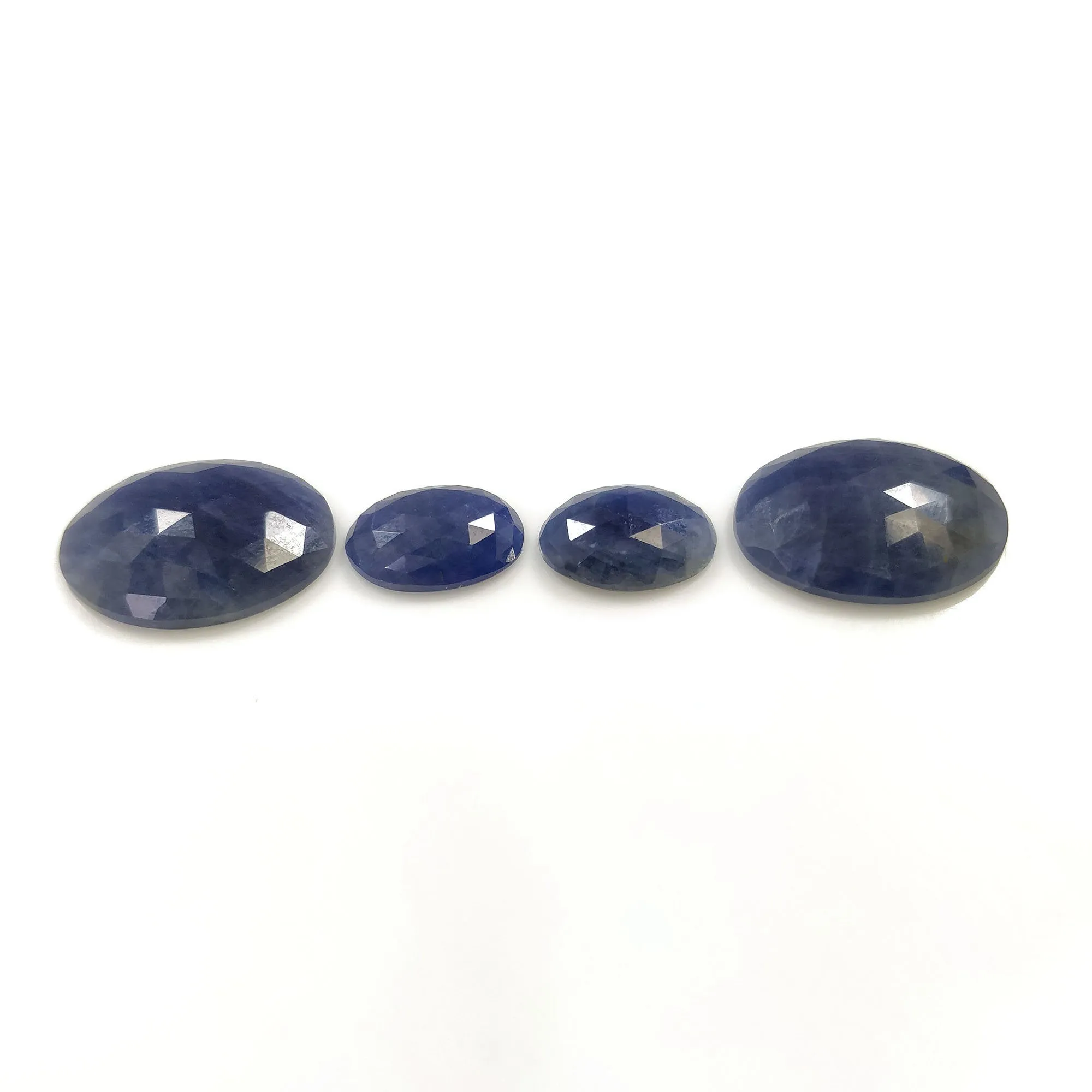 BLUE SAPPHIRE Gemstone Rose Cut : 42.50cts Natural Untreated Unheated Sapphire Oval Shape 14*10mm - 12*16mm 4pcs (With Video)