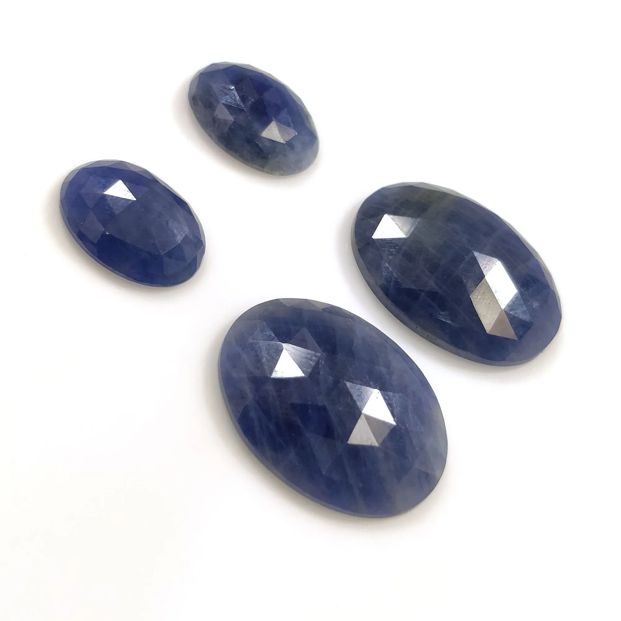 BLUE SAPPHIRE Gemstone Rose Cut : 42.50cts Natural Untreated Unheated Sapphire Oval Shape 14*10mm - 12*16mm 4pcs (With Video)