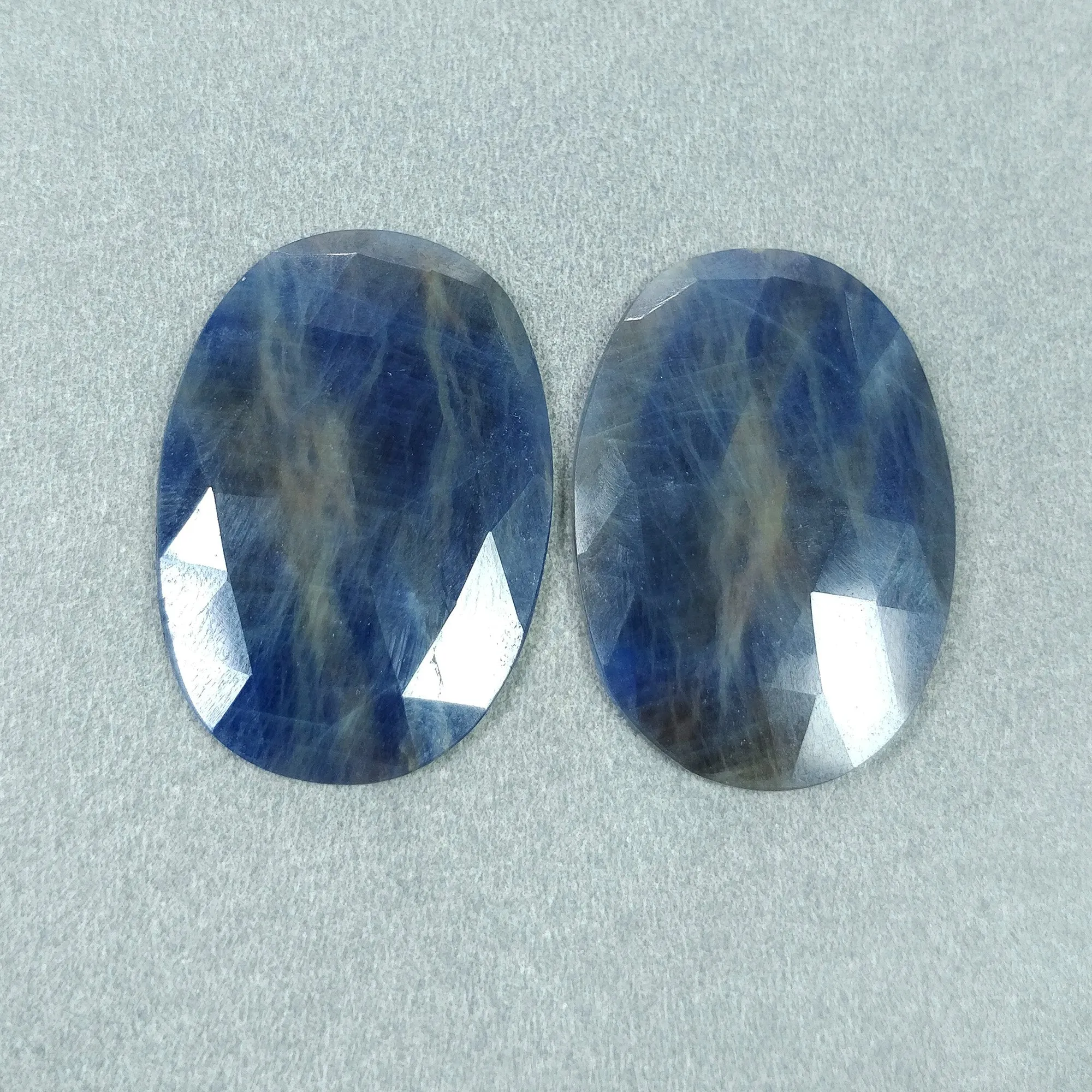 BLUE SAPPHIRE Gemstone Rose Cut : 71.40cts Natural Untreated Unheated Sapphire Oval Shape 35*25mm Pair (With Video)