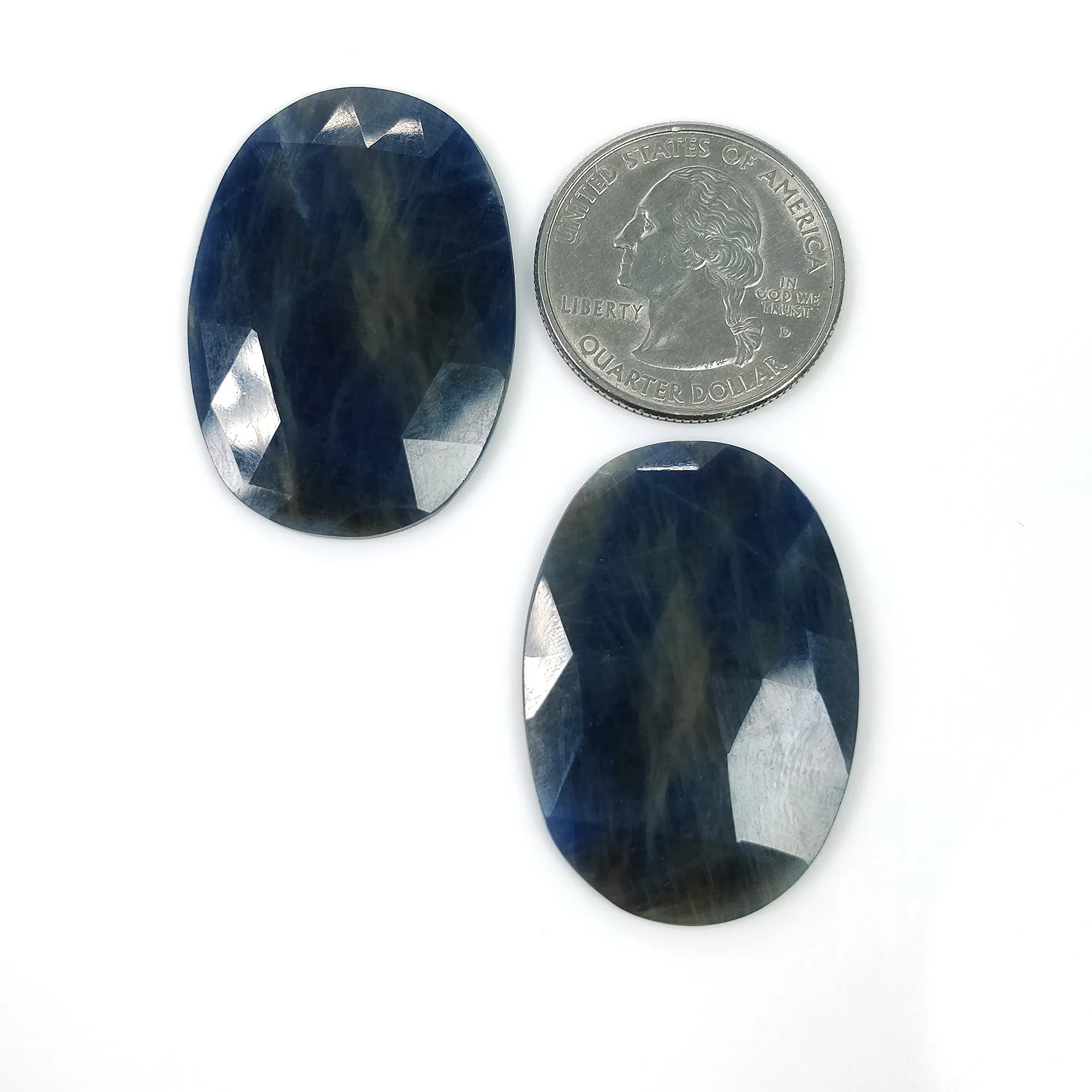 BLUE SAPPHIRE Gemstone Rose Cut : 71.40cts Natural Untreated Unheated Sapphire Oval Shape 35*25mm Pair (With Video)